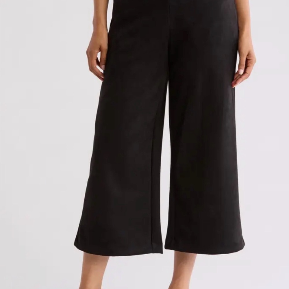 NWT Tahari Faux Suede Black Wide-Leg Pants Large